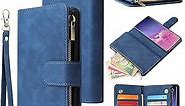 LBYZCASE Galaxy S10 Case,Samsung S10 Wallet Case,Luxury Folio Flip Leather Phone Cover[Zipper Pocket][Wrist Strap][Kickstand][Magnetic Closure] for Samsung Galaxy S10-Blue
