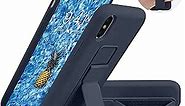 LAUDTEC Silicone iPhone X/XS Case with Stand/Kickstand,Vertical and Horizontal Stand Hand Strap Metal Kickstand Case for iPhone X/XS (Midnight Blue)