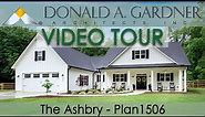 One-story house plan with a modern farmhouse facade and three bedrooms | The Ashbry
