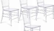 Set of 4 Clear Acrylic Dining Chairs, Elegant Stacking Chiavari Event Chair, Ghost Chair in Transparent Crystal for Weddings, Parties, Events, Receptions (Crown-Head Back)