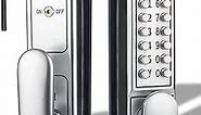 Mechanical Keyless Entry Door Lock with Keypad Door Knob, Waterproof Door Locks with Deadbolts, Easy Password Change Digital Code Combination Gate Door Lock, 12 Push Buttons (Satin Chrome)