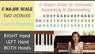 How to play a C MAJOR SCALE in 2 octaves with the RIGHT and LEFT hand? (Beginner Piano Lessons #5)