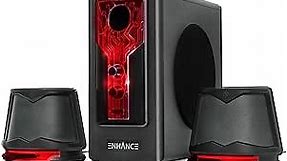 ENHANCE SB 2.1 Computer Speakers with Subwoofer - Red LED Gaming Speakers, Computer Speaker System, AC Powered & 3.5mm, Volume and Bass Control, Compatible with Gaming PC, Desktop, Laptop