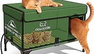 Indestructible Heated Cat House for Outdoor Cats in Winter, Extremely Waterproof, Fully Insulated Outside Feral Cat House Shelter for Stray Barn Cat (Bush Green, L-16"x25"x17")