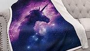 Jekeno Unicorn Galaxy Sherpa Blanket Comfort Warm Print Fleece Throw Blanket for Kids Adults Gift 50"x60"