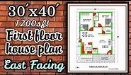 30'x40', 1200sqft - East facing First floor 2 BHK house plan with balcony.