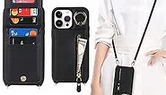 iPhone 12 pro max Case with Card Holder for Women, iPhone 12 pro max Phone Case Wallet with Strap Credit Card Slots Crossbody with Kickstand Zipper Shockproof Case for iPhone12promax - Black