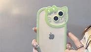 Cute Cat Transparent Phone Case for 15 14 13 12 11 Pro Max XS XR Cartoon Soft Shockproof Cover (Green, 14)