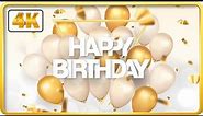 White and Gold birthday theme with balloons and confetti background video loops HD 3 hours