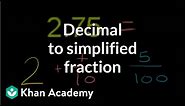 Decimal to simplified fraction | Decimals | Pre-Algebra | Khan Academy