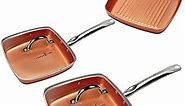 Copper Chef Non-Stick Square Fry Pan 5-Piece Set, 8 Inch Griddle Pan, 9.5 Inch Grill Pan, 11 Inch Griddle Pan, 9.5 Inch Lid, 11 Inch Lid