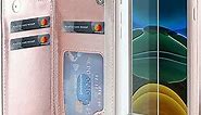 VANAVAGY Leather Flip Folio Case for iPhone SE2/SE3 2022/2020 with Credit Card Holder and RFID Block,Magnetic Cell Apple iPhone 7/8 Phone Wallet Cases Fit Car Mount 4.7 inch,Rose