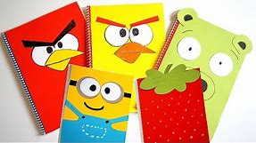 FIVE Notebook Covers Compilation DIY Minions & Strawberry & Angry Birds
