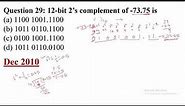 12-bit 2’s complement of -73.75 is || UGC NET CS COA Data Representation Number System PYQ Dec 2010
