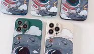 Yonds Queen for iPhone 15 Plus Cute Case, Cool Cartoon Astronaut Planet Moon Space Design Stylish Soft TPU Bumper Shockproof Anti-Slip Protector Fashion Case (Green Moon, iPhone 15 Plus)