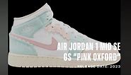 Air Jordan 1 Mid SE GS “Pink Oxford” Color: White/Pink Oxford-Jade Ice-Guava Ice Style Code: DZ5361-100 Release Date: 2023 Price: $120 USD