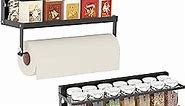 Sleclean Magnetic Spice Rack Organizer for Refrigerator, 2 Pack, Paper Towel Holder Magnetic with Hooks, Multi Use Kitchen Magnetic Shelf, 12.8"x4.3"x6.3", Black