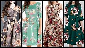 glamorous and gorgeous ditsy floral dress/Plus size women high waisted knee length frock design