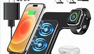 Wireless Charger, 15W QC 3.0 Magnetic Fast Charging Stand for iPhone 15 14 13 12 11 Pro Max/Plus/XS/XR/X/8, for Apple Watch 9/8/7/6/5/4/3/2/SE, for AirPods 3/2/Pro, 3 in 1 Wireless Charging Station