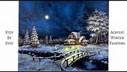 Snowy Winter Night STEP by STEP Acrylic Painting (ColorByFeliks)