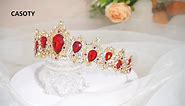 Gold Tiara, Crowns for Women, Red Gold Crown, Gold Baroque Queen Crown, Rhinestone Queen Crown for Wedding Birthday Party Prom Halloween Costume Cosplay