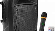 Pyle 800W Portable Bluetooth PA Speaker - 8’’ Subwoofer, LED Battery Indicator Lights w/ Built-in Rechargeable Battery, MP3/USB/SD Card Reader, and UHF Wireless Microphone - Pyle PSBT85A,Black
