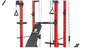 MAJOR LUTIE Power Cage, PLM03 1400 lbs Multi-Function Power Rack with Adjustable Cable Crossover System and More Training Attachment