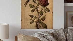 Designart 'Blossoming Pink Vintage Rose IV' Floral Rose Wood Wall Art - Natural Pine Wood - Bed Bath & Beyond - 37880896