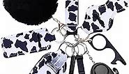 AMIR Safety Keychain Set for Women and Kids, 10 Pcs Safety Keychain Accessories, Safety Keychain Set for Girls with Safe Sound Personal Alarm, No Touch Door Opener, Whistle and Pom, Cow