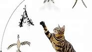 Cat Wand Toys, 35'' Flexible Steel Wire and 4PCS Cat Feather Toys Cat Teaser Toy Refills, Interactive Cat Toy Wand Kitten Toys for Indoor Cats to Play Chase Exercise…