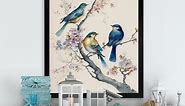 Designart "Multicolor Birds On Plum Blossoms Tree III" Animals Framed Art Print - Bed Bath & Beyond - 37287351