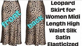 Leopard Skirt for Women Midi Length High Waist Silk Satin Elasticized Cheetah Skirts