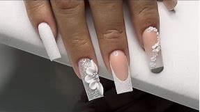 Loose Glitter French 3d Flower Acrylic Nails