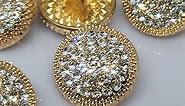 12PCS Luxury Round Crystal Buttons Fashion Metal Rhinestone Buttons for Sewing Clothing DIY Decor (23MM, Gold)