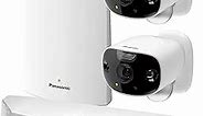 Panasonic HomeHawk Outdoor Wireless Smart Home Security Camera, Wide Angle View, Color Night Vision, 2-Way Talk, Works with Alexa & Google Assistant, 3 Camera Kit (KX-HN7003W), White