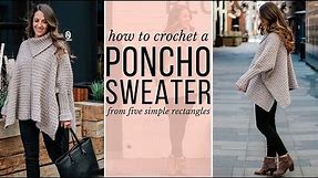 How to Crochet a Stylish Poncho from 5 Simple Rectangles -- Step-by-Step Tutorial for Beginners!
