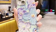 Lafunda for iPhone 13 Pro Case for Women Girls, Cute Colorful Retro Oil Painting Flower Floral Design with Shiny Bling Diamonds Camera Cover Slim Silicone Protective Phone Case for iPhone 13 Pro, Blue