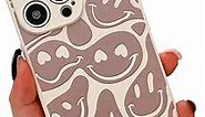 KERZZIL Trendy Smiley Love Pattern Phone Case Compatible with iPhone 12 Pro Max,Soft Liquid Silicone Girly Cases,Cartoon Grimace Full-Body Protective Microfiber Lining Cover(Koffee)