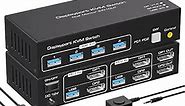 spswhd 8K Displayport KVM Switch Dual Monitor 4K@120Hz USB 3.0 KVM Switches for 2 Computers Share 2 Monitors and 4 USB Devices, 12V/1A DC Adapter, Wired Extension Button and 2 USB 3.0 Cables Included