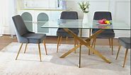 SIMTONAL 60" Glass Dining Table for 6 Rectangular Modern Kitchen Table (Only Table) with Tempered Glass Tabletop and Golden Metal Legs