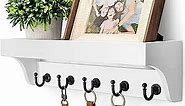 Rebee Vision Key and Mail Holder for Wall with Floating Shelf : Decorative Hanging Organizer with 5 Sturdy Keys Hooks and Wall Mount Key Rack - Farmhouse Entryway Décor (Modern White)
