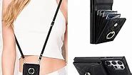 QLTYPRI Crossbody Wallet Case for Samsung Galaxy S24 Ultra, PU Leather Phone Case with RFID Blocking Card Slots Holder Ring Kickstand Wrist Strap Lanyard Handbag Purse Cover – Black