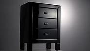 Mirrored Nightstand with 3-Drawers, Mirror Accent Black Table for Living Room/Bedroom