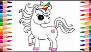 How To Draw And Colour Unicorn - Colouring Pages For Kids