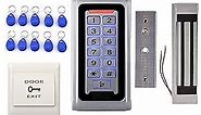 Waterproof Metal RFID Keypad Door Entry Systems & 600lbs Electric Magnetic Lock+110V Power Supply+Push to Exit Button+RFID Keychains/Cards