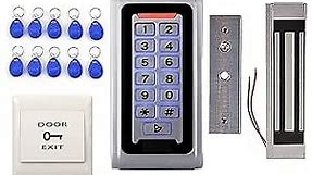 Waterproof Metal RFID Keypad Door Entry Systems & 600lbs Electric Magnetic Lock+110V Power Supply+Push to Exit Button+RFID Keychains/Cards