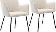ONEVOG Beige Dining Chairs Set of 2, Kitchen & Dining Room Chair with Curved Back Support, Upholstered Fabric Kitchen Chairs for Small Space, Black Metal Legs Dining Chairs