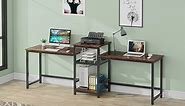 Tribesigns Extra Long Two Person Desk with Storage Shelves, 96.9 inch Double Computer Desks with Printer Shelf for 2 People, Rustic Writing Desk Workstation for Home Office