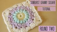 CROCHET: Sunburst granny square tutorial, ROUND TWO | Bella Coco