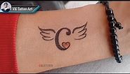 Making DIY Temporary tattoo of C letter with wings | C letter tattoo for hand | C name tattoo 💘